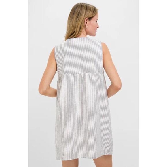 TUCKERNUCK Tan Stripe Embroidered Linen Sunny Mini Dress S - NWT - Picture 2 of 5